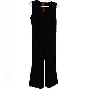 SPANX Black Sleeveless V-Neck Wide-Leg Jumpsuit with Red Trim